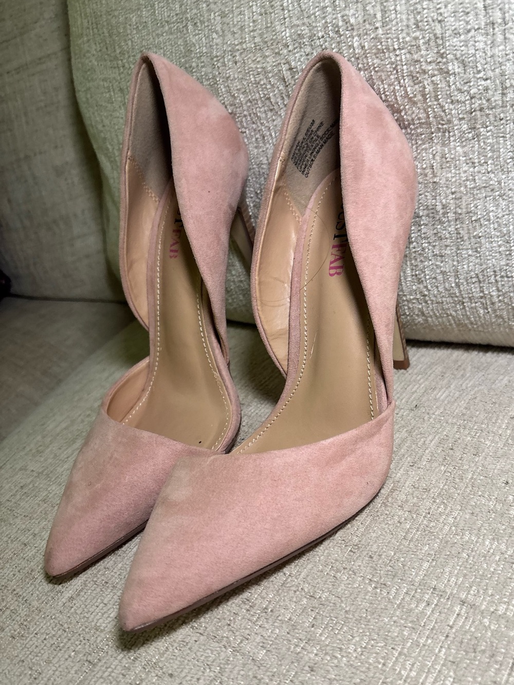 Blush Pink 7.5 Faux Suede D’Orsay Stiletto Pumps Heels Women Neutral Office Chic - Picture 9 of 12